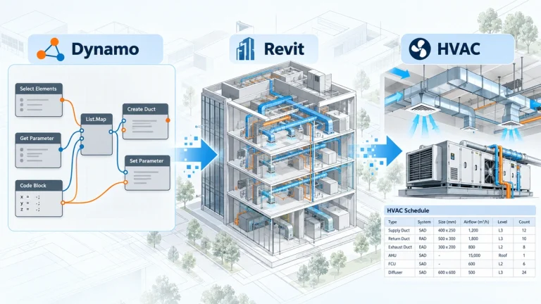 Quy trình Dynamo kết nối Revit và các tác vụ HVAC trong mô hình BIM