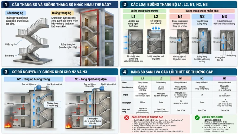 Phân biệt cầu thang bộ và buồng thang bộ trong thiết kế thoát nạn
