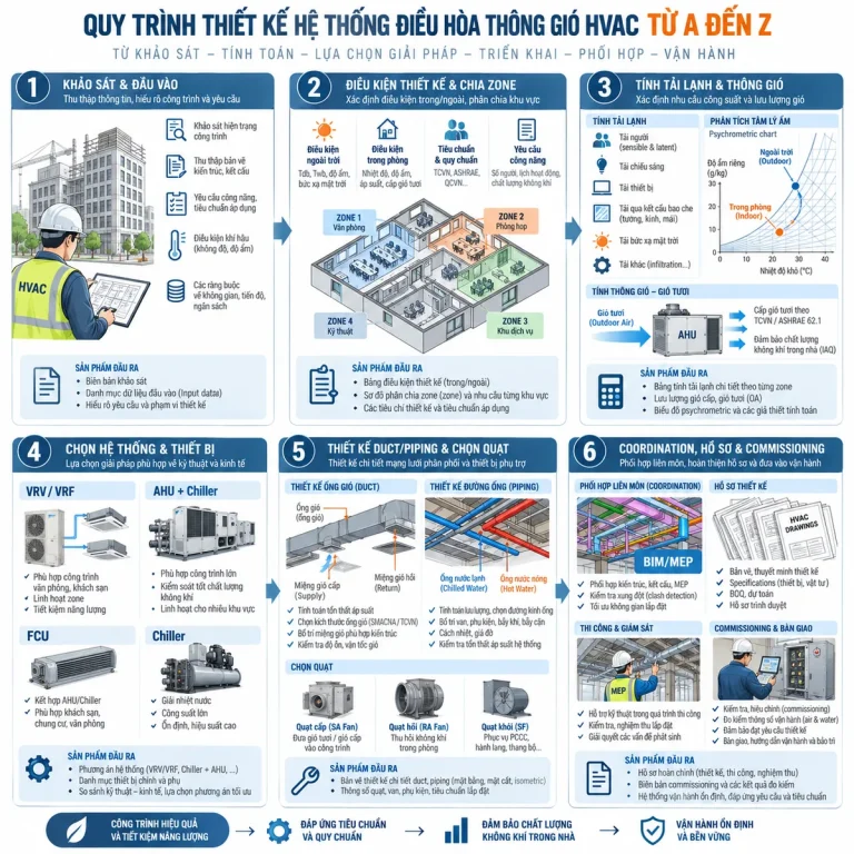Quy trình thiết kế hệ thống điều hòa thông gió HVAC từ khảo sát đến commissioning