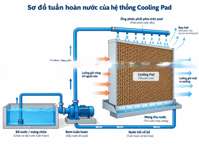 Sơ đồ tuần hoàn nước trong hệ thống Cooling Pad